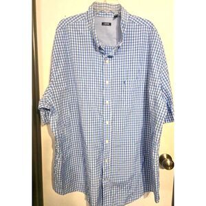 IZOD Men's Shirt Size 4XL Blue Check Short Sleeve Button Down